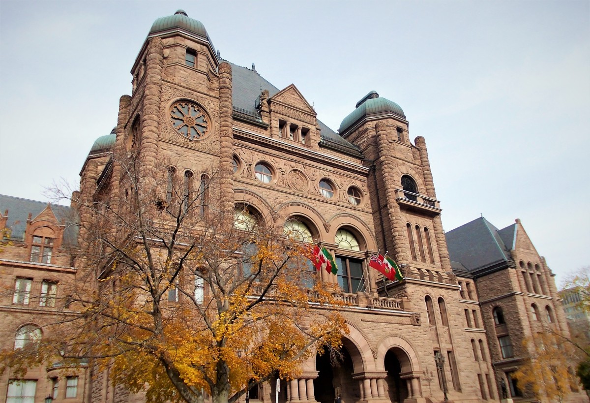 The Legislative Assembly of Ontario building in Toronto, Ontario, front-facing